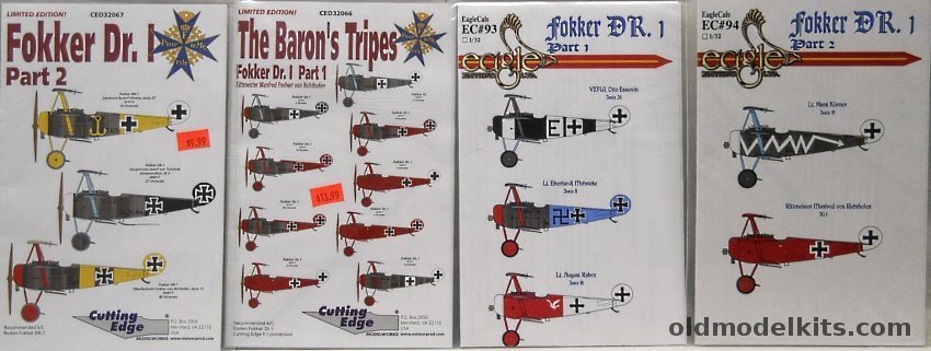 Cutting Edge 1/32 Decal Sets Fokker Dr-1 Part 1 and 2 / EagleCals Fokker DR-1 Part 1 and 2 plastic model kit